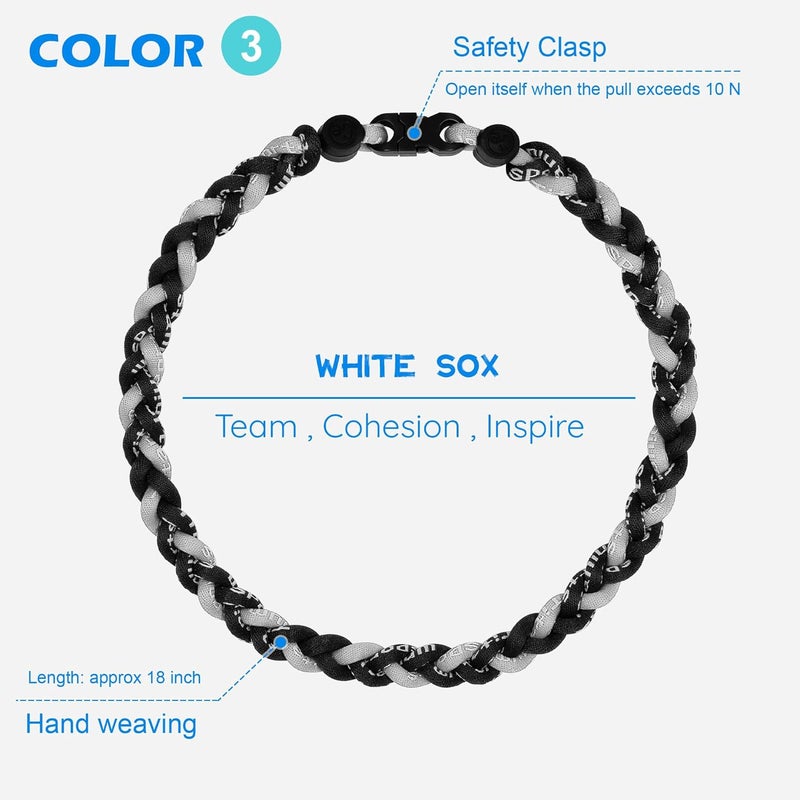SUPBOMM 3 pcs Baseball Rope Necklaces, League Team Colors Braided Necklace, Baseball Team Gifts - Image 4